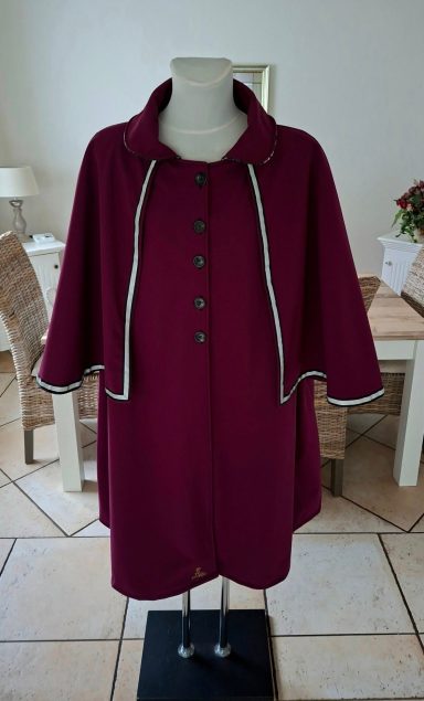 Kutschermantel unisex-aus Softshell weinrot mit Feflexband