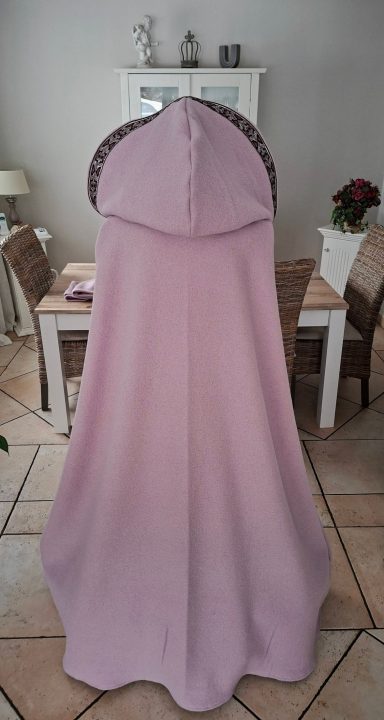 Cape mit runder Kapuze Walkloden rose`